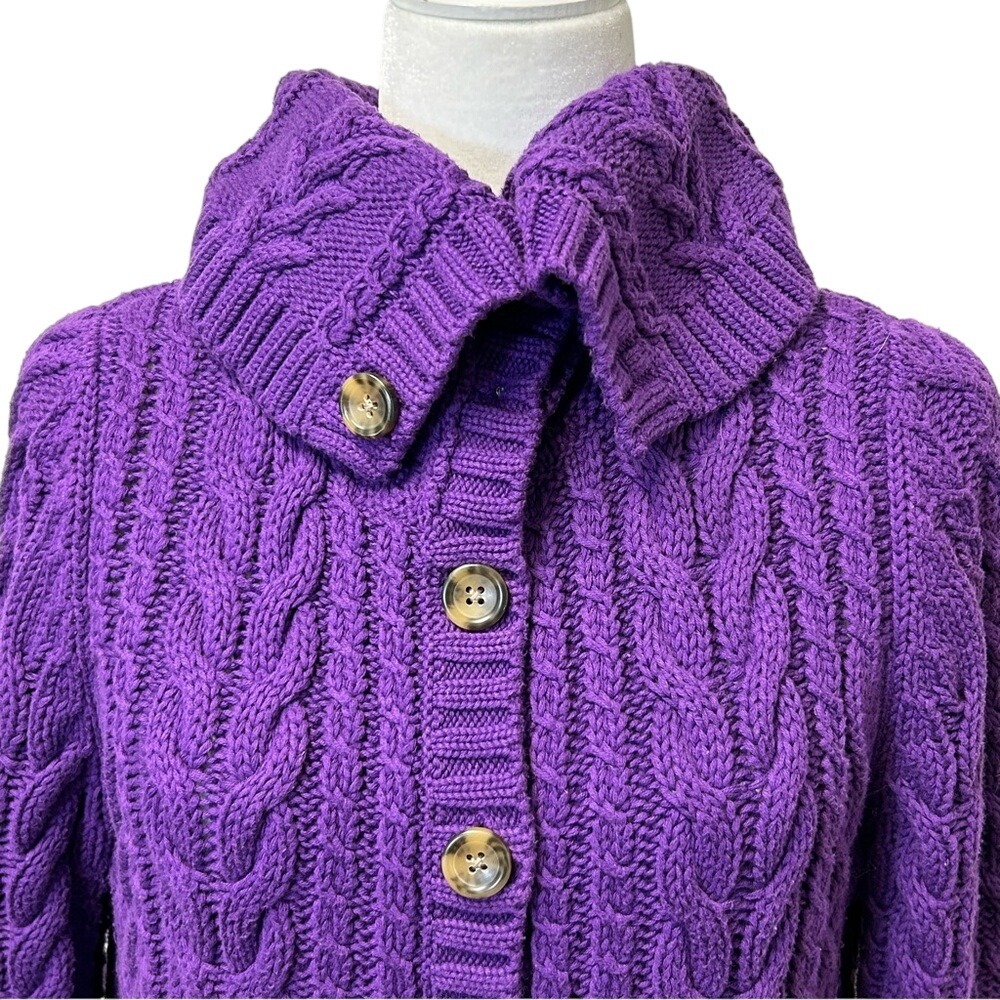 Lands' End Purple Chunky Cable Knit Sweater Button Up Women's Size Medium - Picture 2 of 6